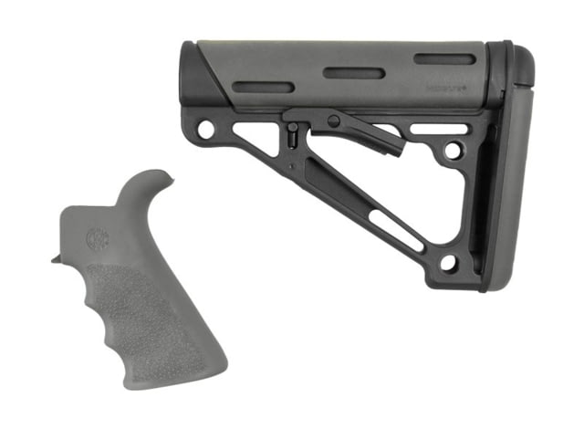 Hogue Grooved Beavertail Grip & Collapsible Buttstock Kit AR-15/M16 Commercial Buffer Tube Slate Grey Universal - Hogue