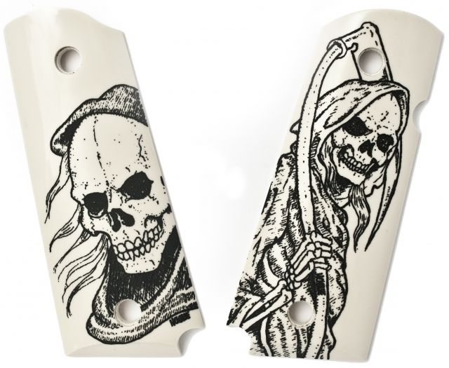 Hogue Officers Model Scrimshaw Ivory Polymer - Grim Reaper Bust and Body - Hogue