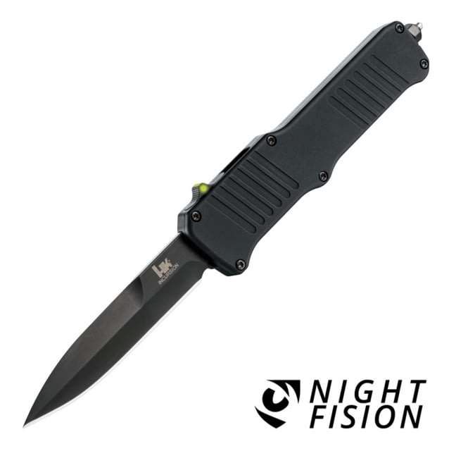 Hogue Hk Incursion 3.9 Out The Front Automatic Bayonet Blade Black Finish Aluminum Frame - Matte Black - Tritium Switch - Hogue