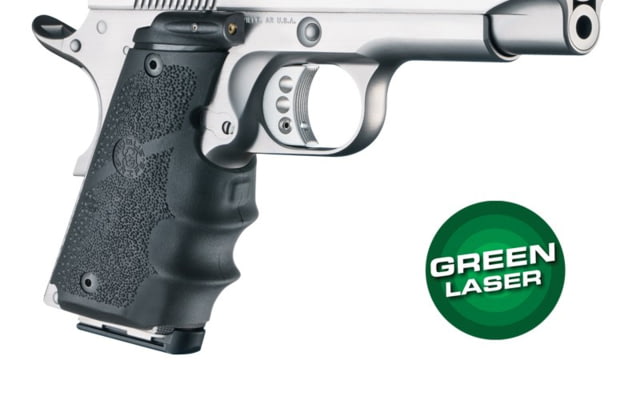 Hogue Green Laser Enhanced Grip 1911 Officers OverMolded Rubber Black - Hogue