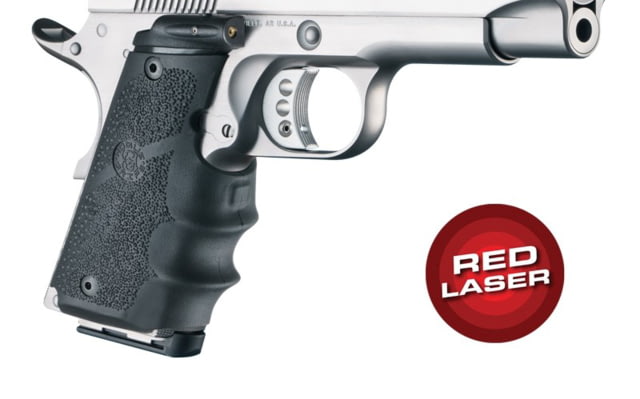 Hogue Red Laser Enhanced Grip 1911 Officers OverMolded Rubber Black - Hogue