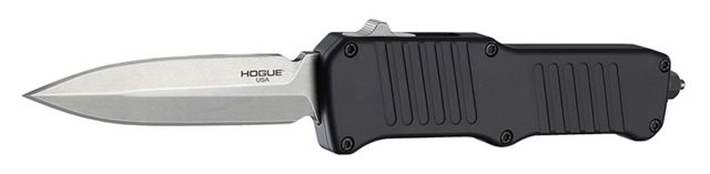 Hogue Mini Incursion Automatic Folding Knife 3.1in Double Edge Blade Gray Finish Matte Black Handle - Hogue