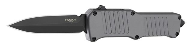 Hogue Mini Incursion Automatic Folding Knife 3.1in Double Edge Blade Black Finish Matte Gray Handle - Hogue