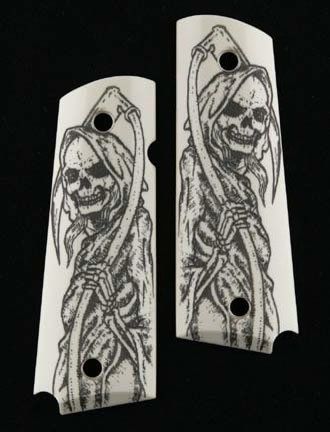 Hogue Officers Model Scrimshaw Ivory Polymer - Grim Reaper Full Body X2 - Hogue