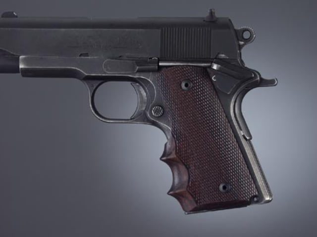 Hogue Officers Model Rosewood With Finger Grooves Checkered - Hogue