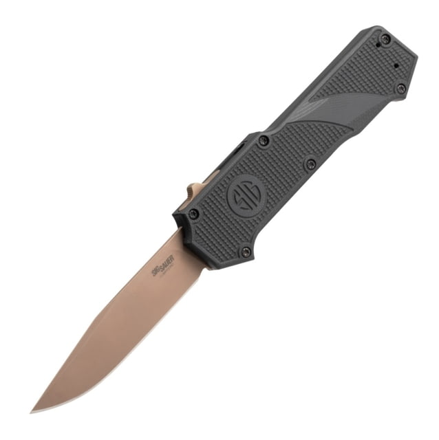 Hogue Sig Compound Emperor Scorpion OTF Automatic Folding Knife 3.5in CPM S30V Stainless Clip Point Blade FDE PVD Solid Black G10 Handle - Hogue