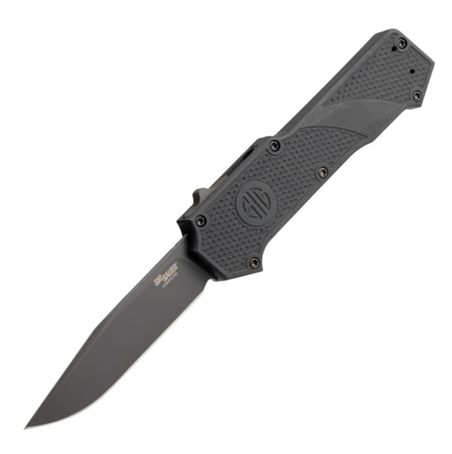 Hogue Sig Compound Tactical OTF Automatic Folding Knife 3.5in CPM S30V Stainless Clip Point Blade Grey PVD Solid Black G10 Handle - Hogue