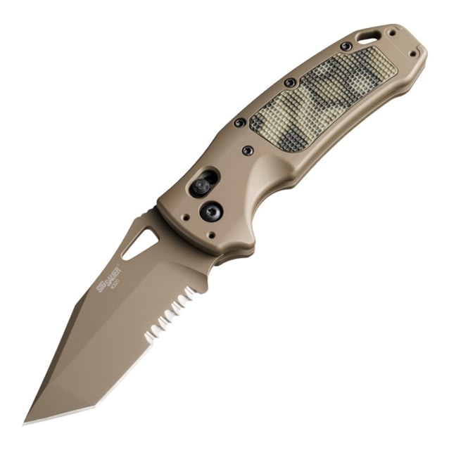 Hogue SIG K320 AXG Scorpion Folding Knife 3.5in FDE Cerekote Finish CPM-S30V Tanto FDE Handle 6061-T6 Hard-Anodized Aluminum Handle - Hogue