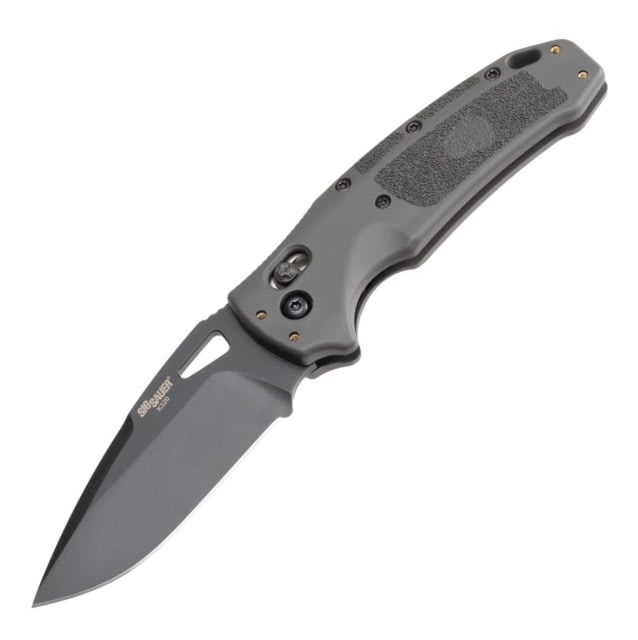 Hogue Sig K320 Tactical Folding Knife 3.5in Black Cerekote Finish CPM-S30V Drop Point Gray Handle Polyamide Nylon 12 Handle