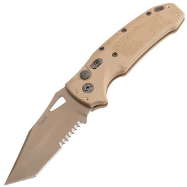 Hogue Sig K320A Automatic Folding Knife 3.5in CPM S30V Stainless Tanto Blade Partially Serrated Coyote PVD Coyote Tan Polymer Handle