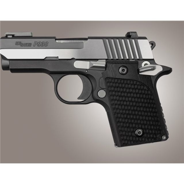 Hogue Sig P938 Rubber Grip Ambidextrous Pirahna G10 Solid Black 109745 - Hogue