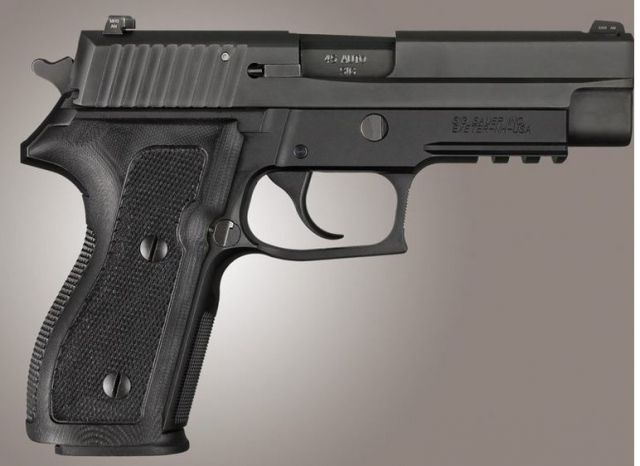 Hogue SIG Sauer P227 DA/SA Checkered G10 Solid Black Screws And Bushings Included Black - Hogue