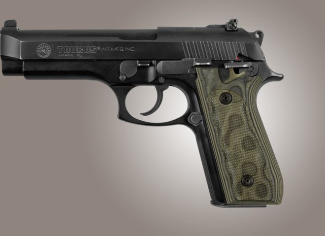 Hogue Taurus PT-99 PT-92 PT-100 PT-101 With Decocker Checkered G-10 - G-Mascus OD Green Camo - Hogue