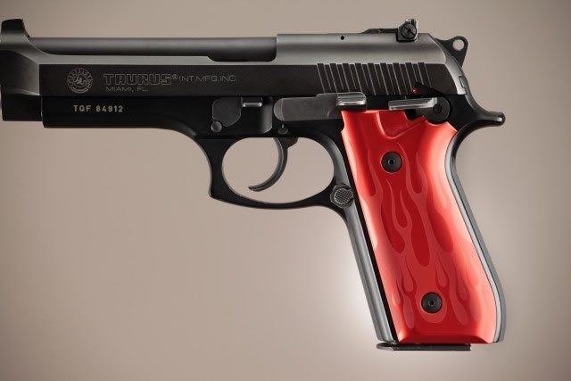 Hogue Taurus PT-99 PT-92 PT-100 PT-101 With Decocker Flames Aluminum - Red Anodized - Hogue
