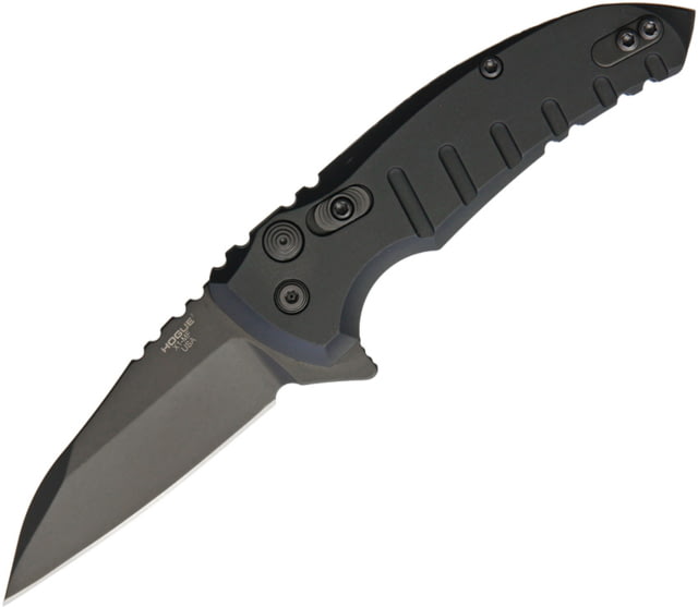 Hogue X1 Microflip Button Lock Folding Knife 2.75" black finish 154CM stainless Wharncliffe bla Black matte finish aluminum handle - Hogue