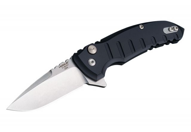 Hogue X1-Microflip Folding Knife 2.75in Drop Point Blade Tumble Finish Alum Frame Matte Black - Hogue