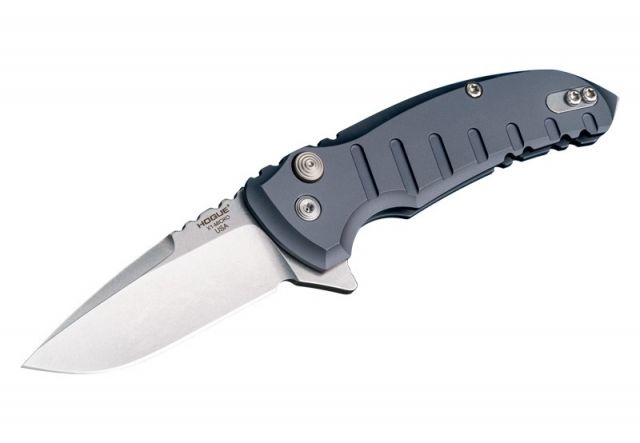 Hogue X1-Microflip Folding Knife 2.75in Drop Point Blade Tumble Finish Alum Frame Matte Gray - Hogue