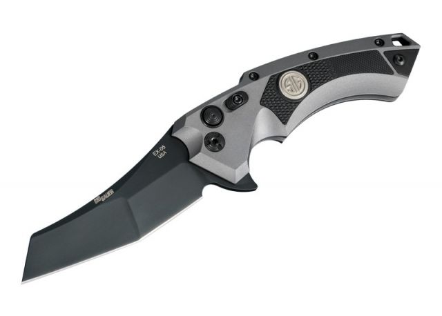 Hogue X5 3.5in Sig Tactical Folder CPM154 Wharncliffe Blade Black Finish Aluminum Frame/G10 Insert Grey/Black - Hogue