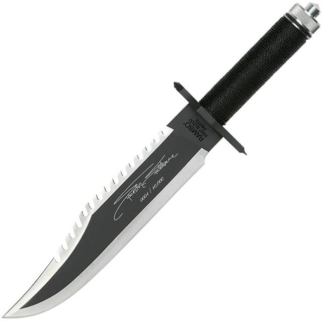 Hollywood Collectibles Rambo First Blood II Signature Bowie Fixed Blade Knife15.5in Black CordPlain HC - Hollywood Collectibles