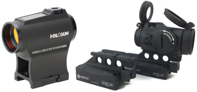 Holosun Circle Micro Red Dot, 2 MOA Dot, 65 MOA Circle, Black W/ Kinetic Development SIDELOK Aimpoint Micro Mount Lower 1/3 Co-Witness, Black