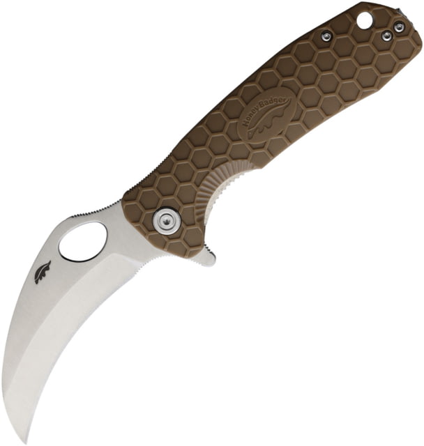 Honey Badger Knives Claw Linerlock Folding Knife 3.38" satin finish 8Cr13MoV stainless blade Tan textured GRN handle - Honey Badger Knives