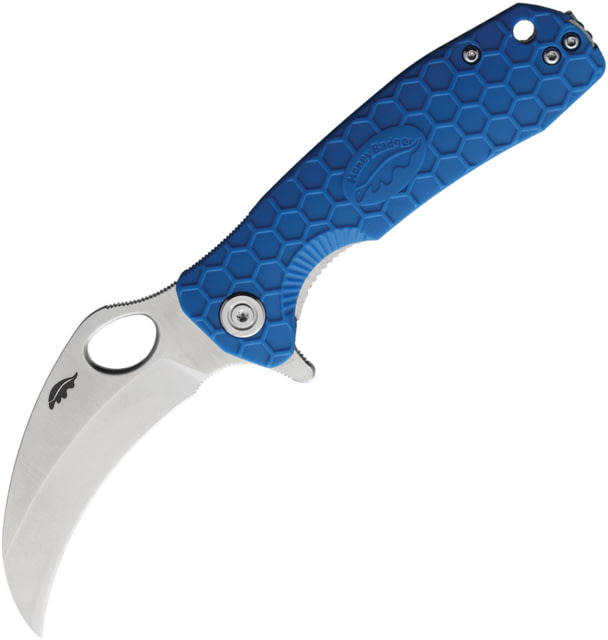Honey Badger Knives Claw Linerlock Folding Knife 3" satin finish 8Cr13MoV stainless blade Blue textured GRN handle - Honey Badger Knives
