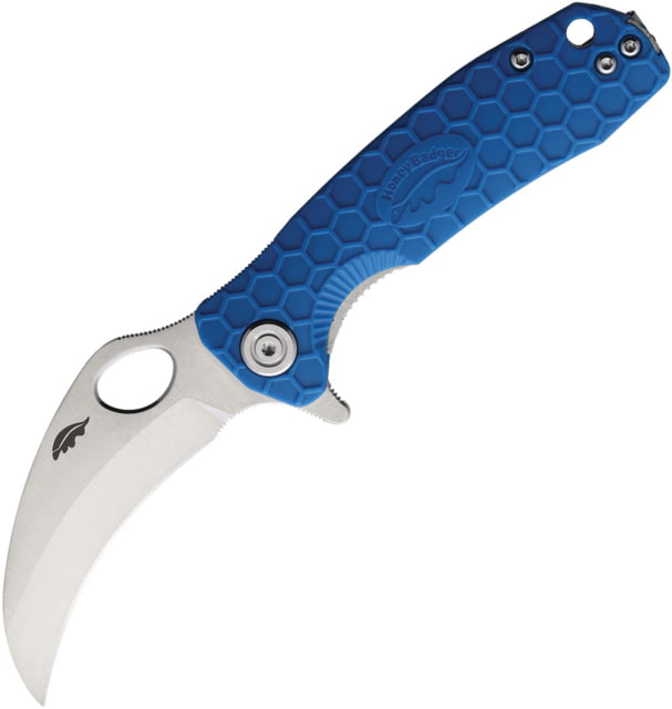 Honey Badger Knives Small Claw Linerlock Folding Knife 2.75" satin finish 8Cr13MoV stainless blade Blue textured GRN handle - Honey Badger Knives