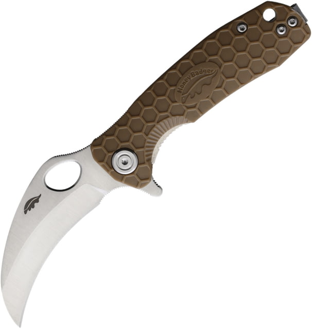 Honey Badger Knives Small Claw Linerlock Folding Knife 2.75" satin finish 8Cr13MoV stainless blade Tan textured GRN handle - Honey Badger Knives