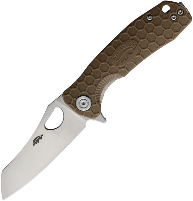 Honey Badger Knives Warncleaver Linerlock Folding Knife 2.75" satin finish D2 tool steel blade Tan textured GRN handle - Honey Badger Knives