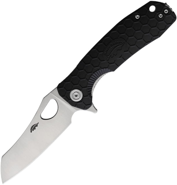 Honey Badger Knives Warncleaver Linerlock Folding Knife 3.13" satin finish 8Cr13MoV stainless blade Black textured GRN handle - Honey Badger Knives