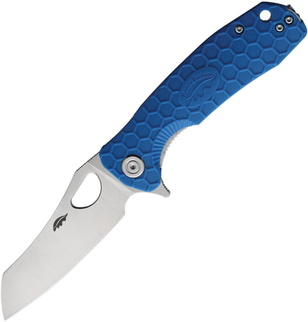 Honey Badger Knives Warncleaver Linerlock Folding Knife 3.13" satin finish 8Cr13MoV stainless blade Blue textured GRN handle - Honey Badger Knives