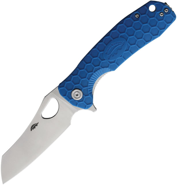 Honey Badger Knives Warncleaver Linerlock Folding Knife 3.63" satin finish D2 tool steel blade Blue textured GRN handle - Honey Badger Knives