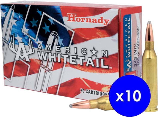 Hornady American Whitetail .243 Winchester 100 grain InterLock Boat-Tail SP Brass Cased Centerfire Rifle Ammo