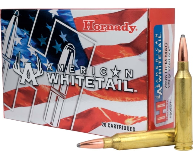 Hornady American Whitetail 7mm Remington Magnum 139 grain InterLock SP Brass Cased Centerfire Rifle Ammo 20 Rounds