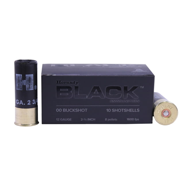 Hornady Black 12 Gauge 8 Pellet 2.75 in Buckshot Shotgun Ammunition 00 Buck 10 Rounds