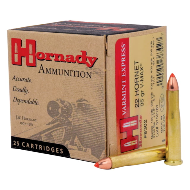 nady Varmint Express .22 Hornet 35 Grain V-MAX Brass Cased Centerfire Rifle 25 Rounds Ammo