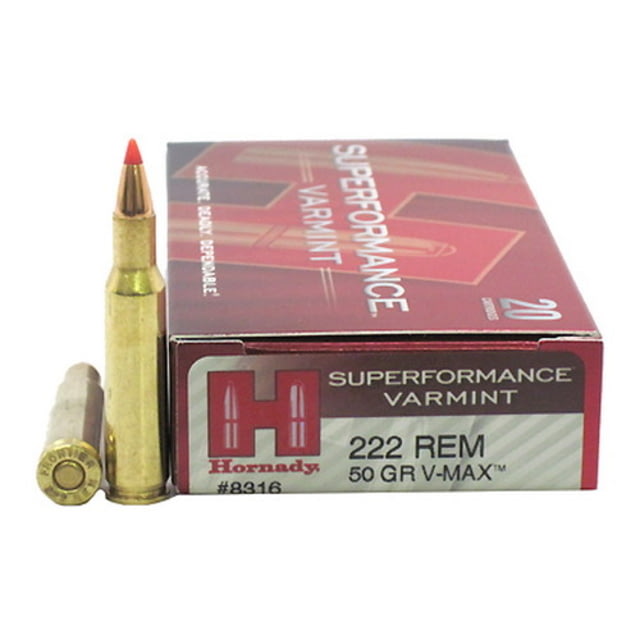 Hornady Superformance .222 Remington 50 Grain V-MAX Brass Cased Centerfire Rifle Ammo 20 Rounds nady Superformance .222 Remington 50 Grain V-MAX Brass Cased Centerfire Rifle 20 Rounds Ammo