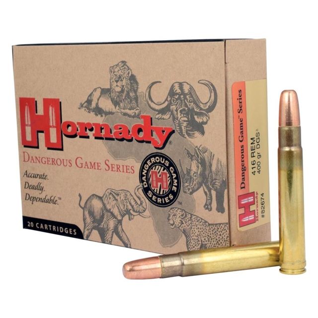 Hornady Dangerous Game .416 Remington Magnum 400 grain Dangerous Game Solid Brass Cased Centerfire Rifle Ammo 20 Rounds