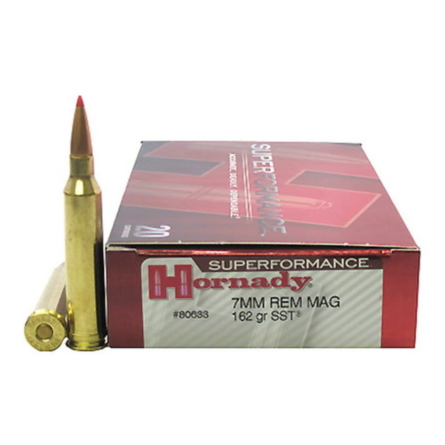 Hornady Superformance 7mm Remington Magnum 162 grain Super Shock Tip Brass Cased Centerfire Rifle Ammo 20 Rounds