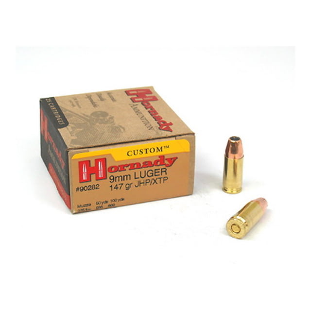Hornady Custom 9 mm Luger 147 grain eXtreme Terminal Performance Brass Cased Centerfire Pistol Ammo 25 Rounds