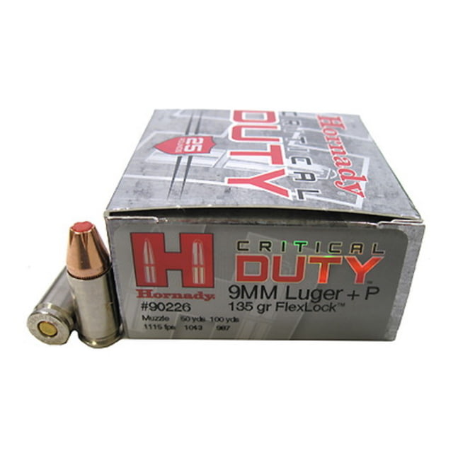 Hornady Critical Duty 9 mm Luger +P 135 grain FlexLock Brass Cased Centerfire Pistol Ammo 25 Rounds