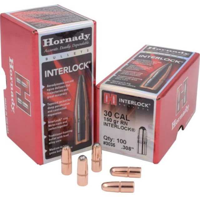 Hornady Bullets .30 cal 150 grain Round Nose 0.308 inch Diameter 100-Rounds