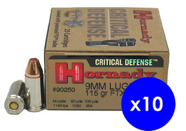 Hornady Critical Defense 9 mm Luger 115 grain Flex Tip eXpanding Brass Cased Centerfire Pistol Ammo, 250 Rounds
