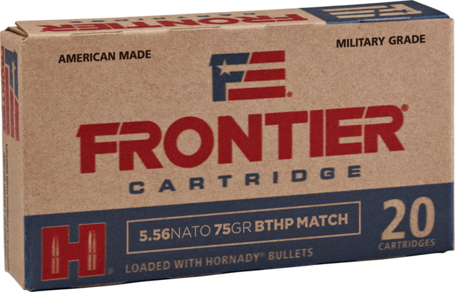 Hornady Frontier 5.56x45mm NATO 75 grain Boat Tail Hollow Point Brass Centerfire Rifle Ammo 20