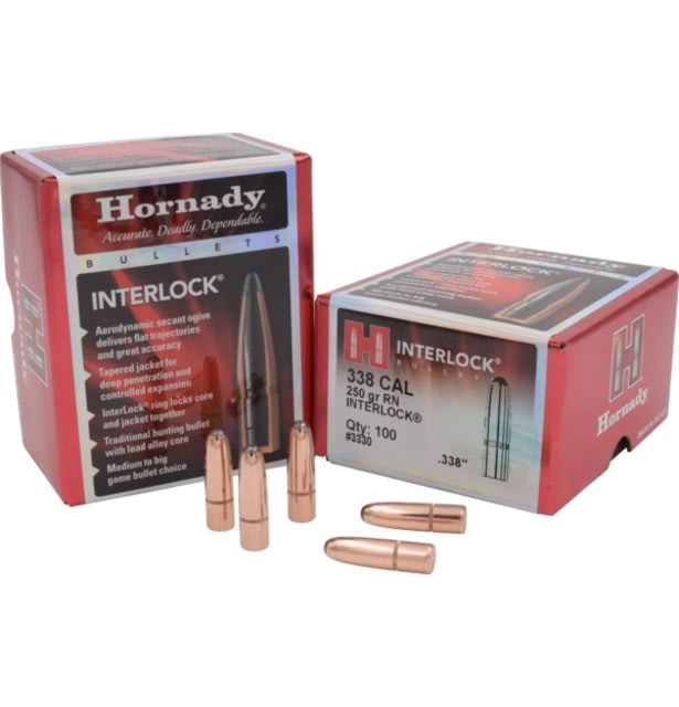 Hornady Interlock Traditional Rifle Bullets .338 Caliber 250 grain InterLock Round Nose RN 100 Bullet