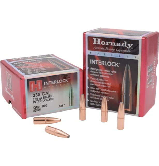 Hornady Interlock Traditional Rifle Bullets .338 Caliber 250 grain InterLock Spire Point - Recoil Proof SP-RP 100 Bullet