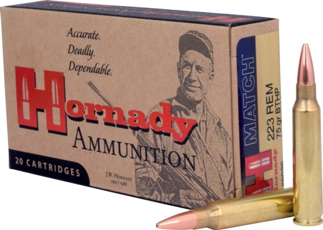 Hornady Match .223 Remington 75 Grain Boat-Tail Hollow Point Match Brass Cased Centerfire Rifle Ammo 20 Rounds nady Match .223 Remington 75 Grain Boat-Tail Hollow Point Match Brass Cased Centerfire Rifle 20 Rounds Ammo