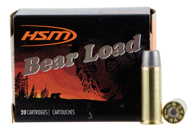 HSM Ammunition Bear Load .44 Remington Magnum 305 Grain Wide Flat Nose Brass Cased Pistol Ammo 20 Rounds 44M15N20