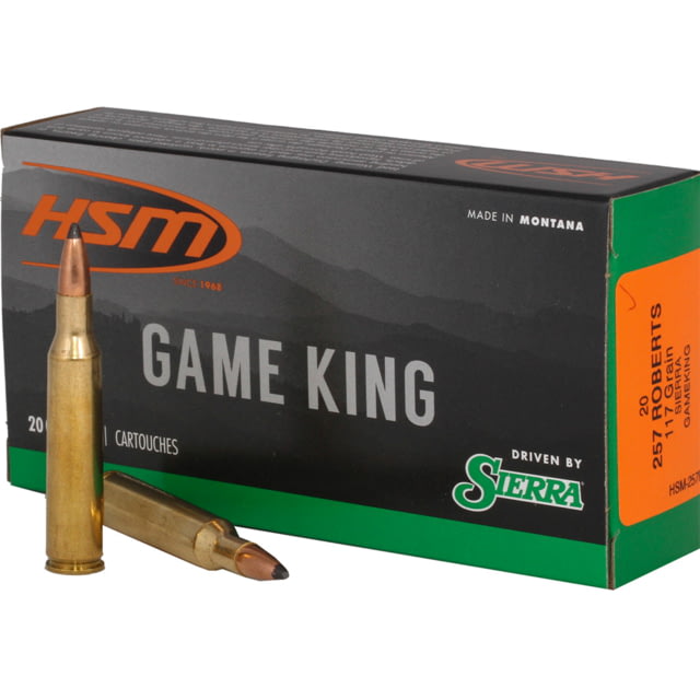  Ammunition Game King .257 Roberts 117 Grain Sierra Gameking Brass Cased Centerfire Rifle 20 Rounds Ammo