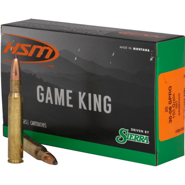  Ammunition Game King .30-06 Springfield 150 Grain Sierra Gameking Brass Cased Centerfire Rifle 20 Rounds Ammo